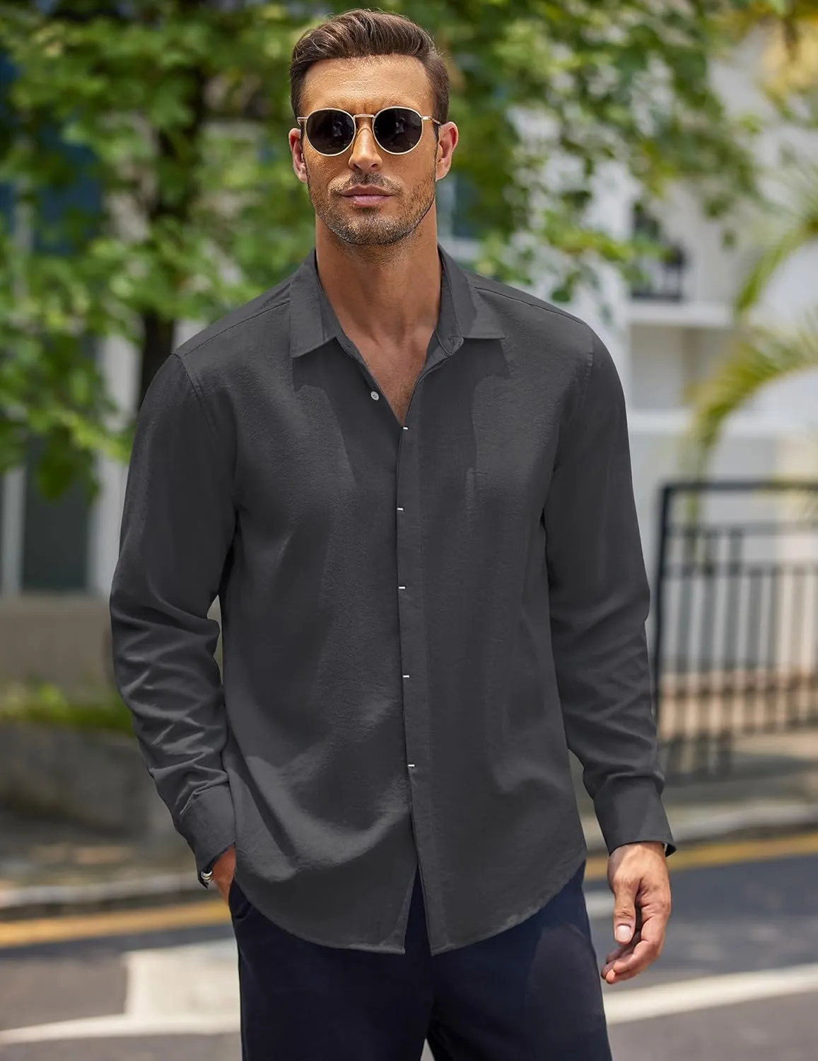 COOFANDY Men's Casual Shirt Long Sleeve Casual Button Down Shirt for Men Summer Beach Wedding Shirt