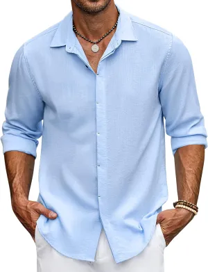 COOFANDY Men's Casual Shirt Long Sleeve Casual Button Down Shirt for Men Summer Beach Wedding Shirt