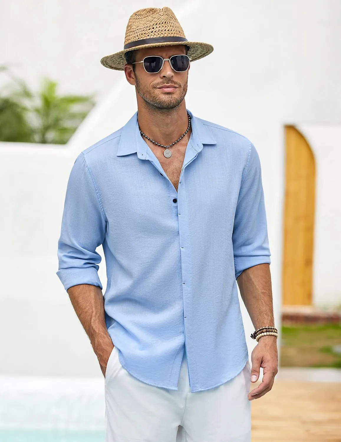 COOFANDY Men's Casual Shirt Long Sleeve Casual Button Down Shirt for Men Summer Beach Wedding Shirt