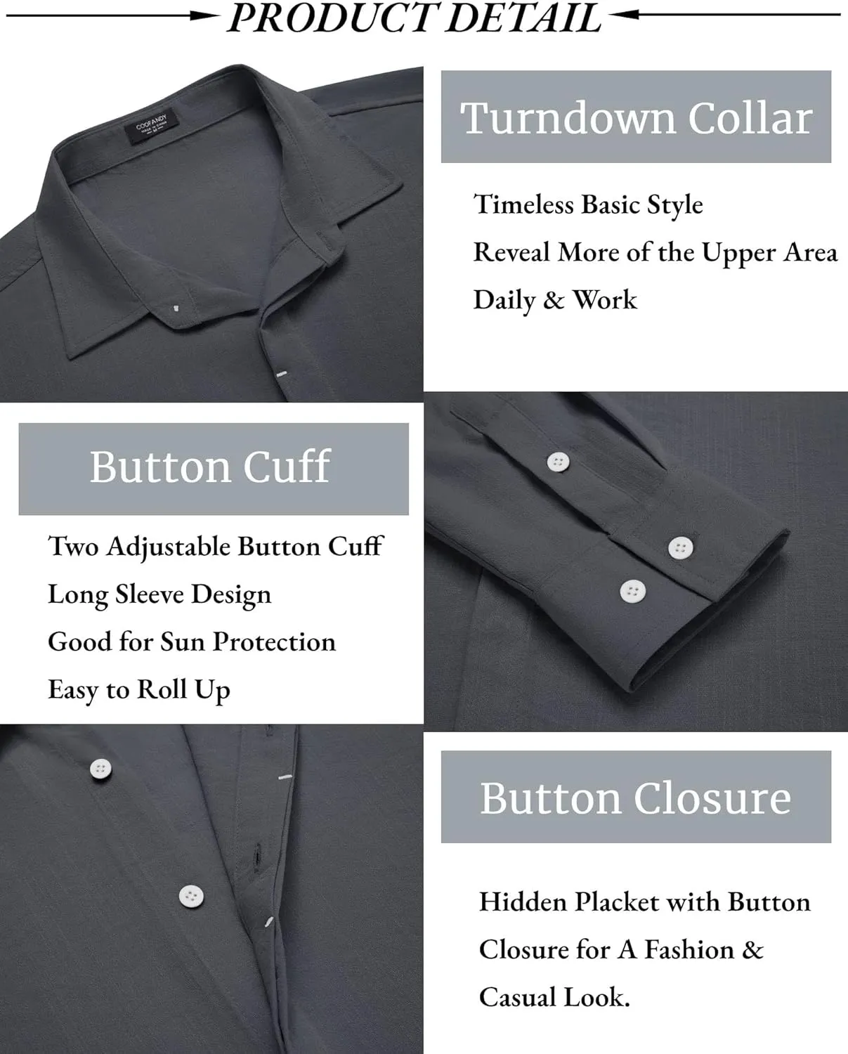 COOFANDY Men's Casual Shirt Long Sleeve Casual Button Down Shirt for Men Summer Beach Wedding Shirt