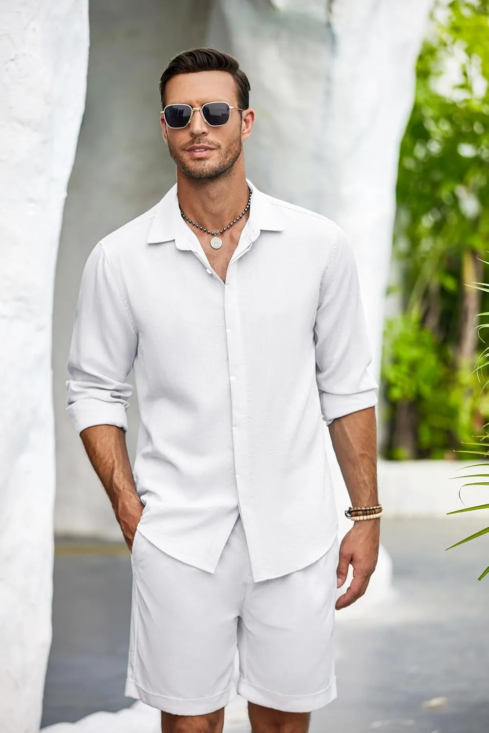 COOFANDY Men's Casual Shirt Long Sleeve Casual Button Down Shirt for Men Summer Beach Wedding Shirt