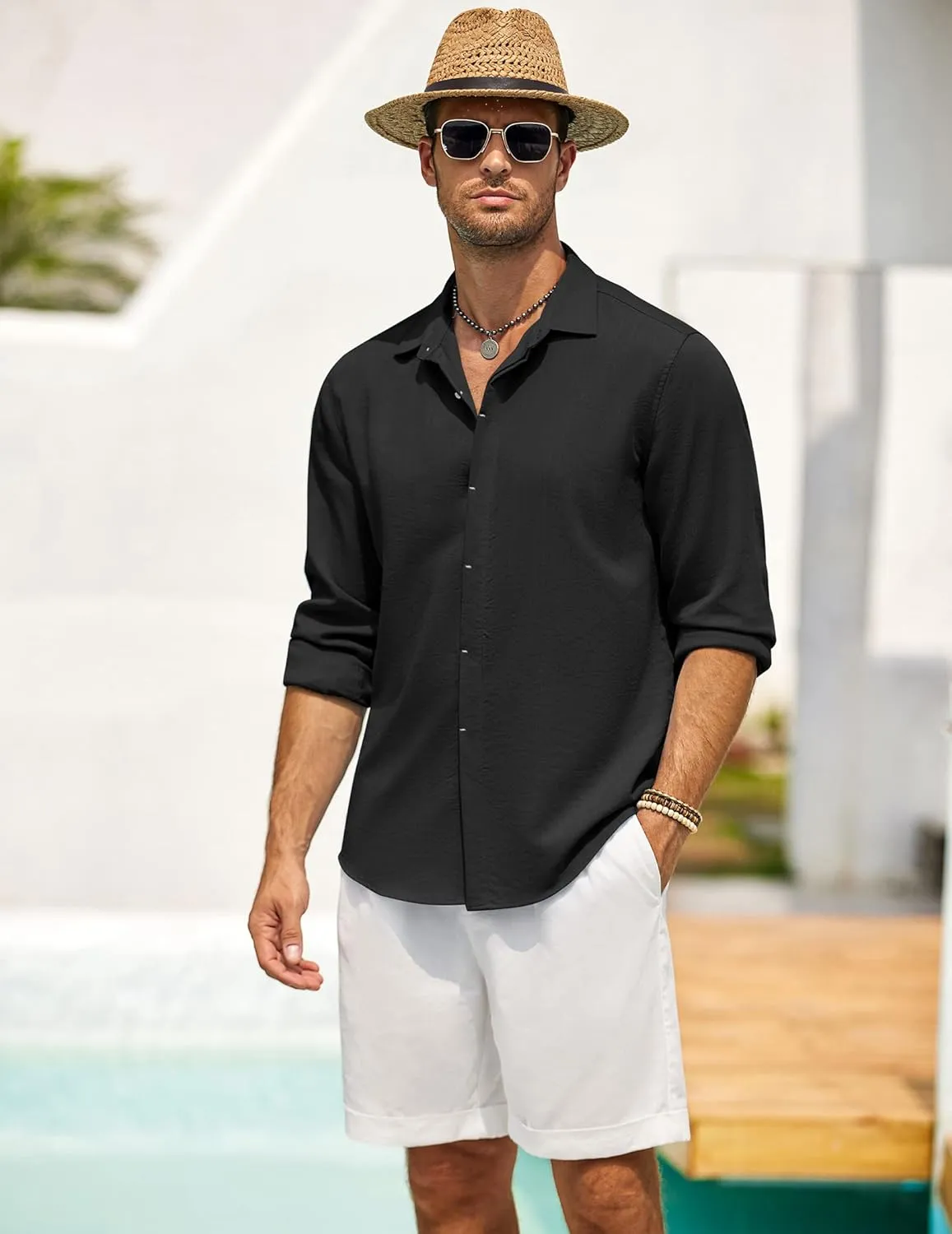 COOFANDY Men's Casual Shirt Long Sleeve Casual Button Down Shirt for Men Summer Beach Wedding Shirt