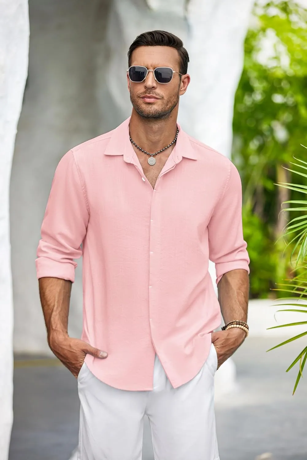 COOFANDY Men's Casual Shirt Long Sleeve Casual Button Down Shirt for Men Summer Beach Wedding Shirt