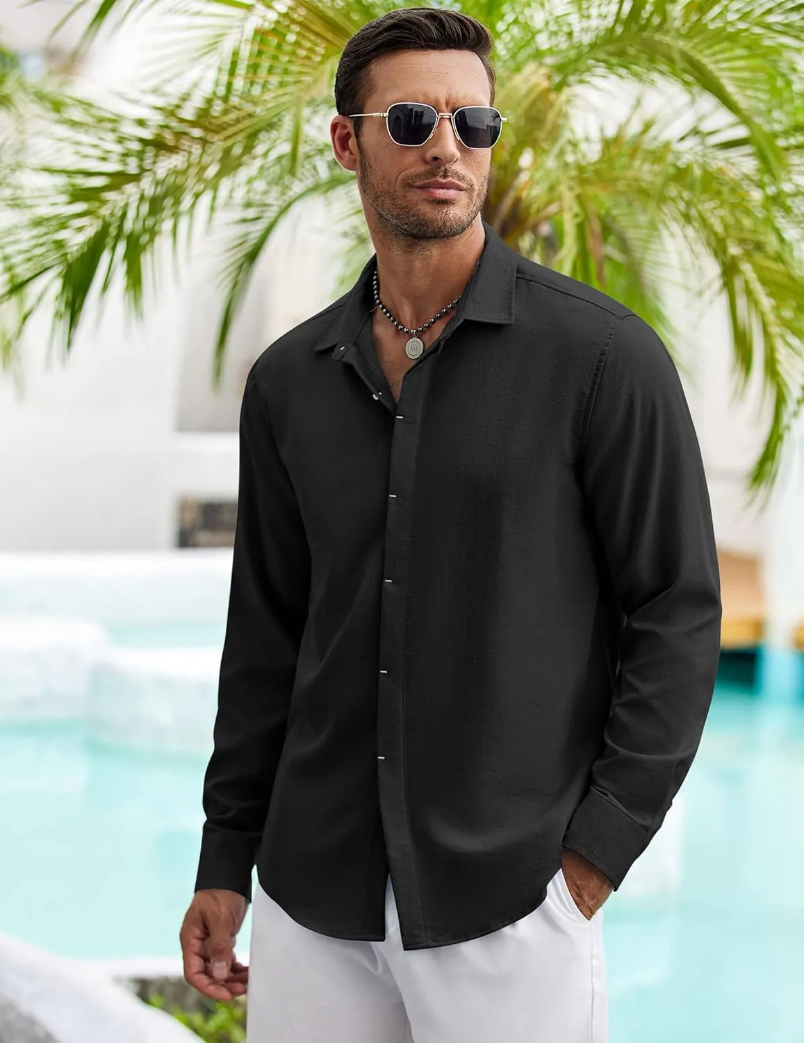 COOFANDY Men's Casual Shirt Long Sleeve Casual Button Down Shirt for Men Summer Beach Wedding Shirt