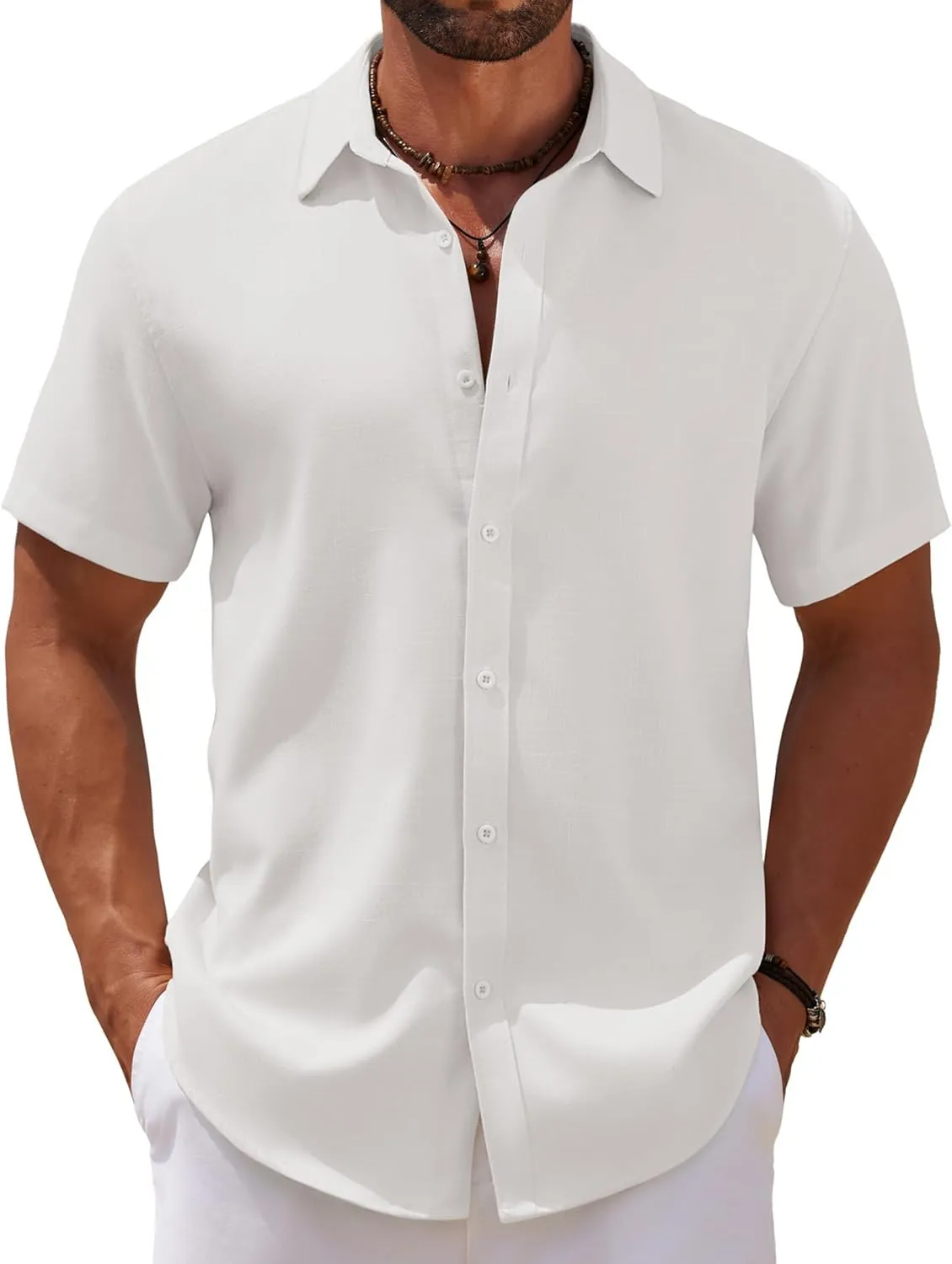 COOFANDY Mens Casual Summer Beach Shirt Short Sleeve Button Down Shirt Vacation Wedding Shirt Linen Textured Shirts
