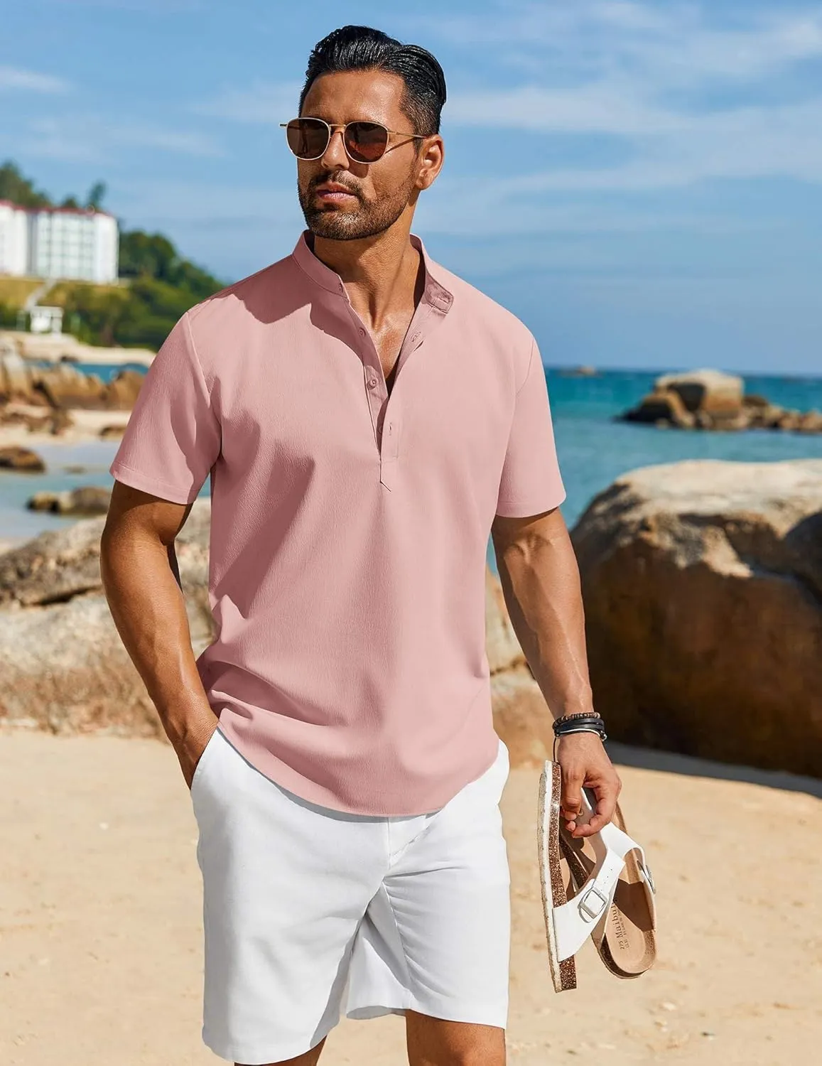 COOFANDY Men's Henley Shirt Short Sleeve Casual T-Shirt Summer Beach Hippie Henley Tee Shirt