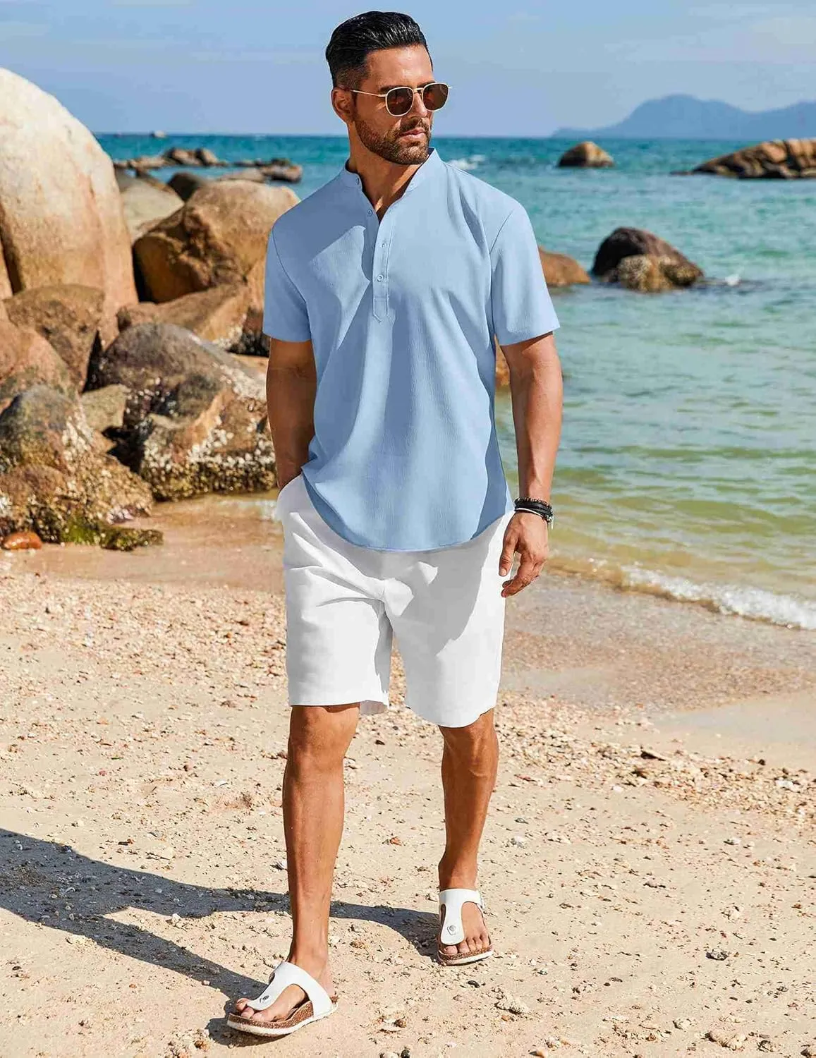 COOFANDY Men's Henley Shirt Short Sleeve Casual T-Shirt Summer Beach Hippie Henley Tee Shirt