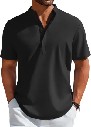COOFANDY Men's Henley Shirt Short Sleeve Casual T-Shirt Summer Beach Hippie Henley Tee Shirt