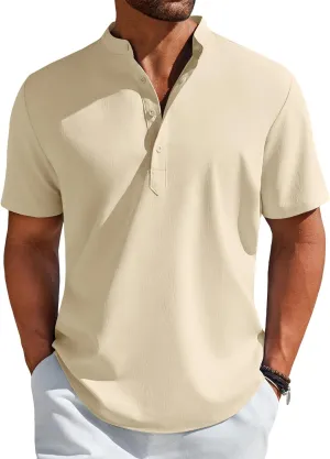 COOFANDY Men's Henley Shirt Short Sleeve Casual T-Shirt Summer Beach Hippie Henley Tee Shirt