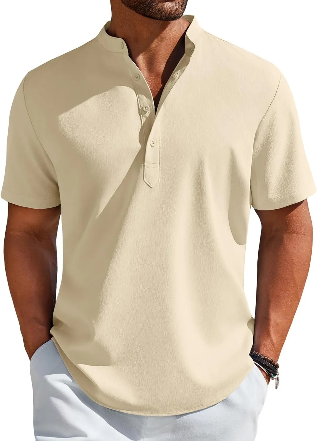 COOFANDY Men's Henley Shirt Short Sleeve Casual T-Shirt Summer Beach Hippie Henley Tee Shirt