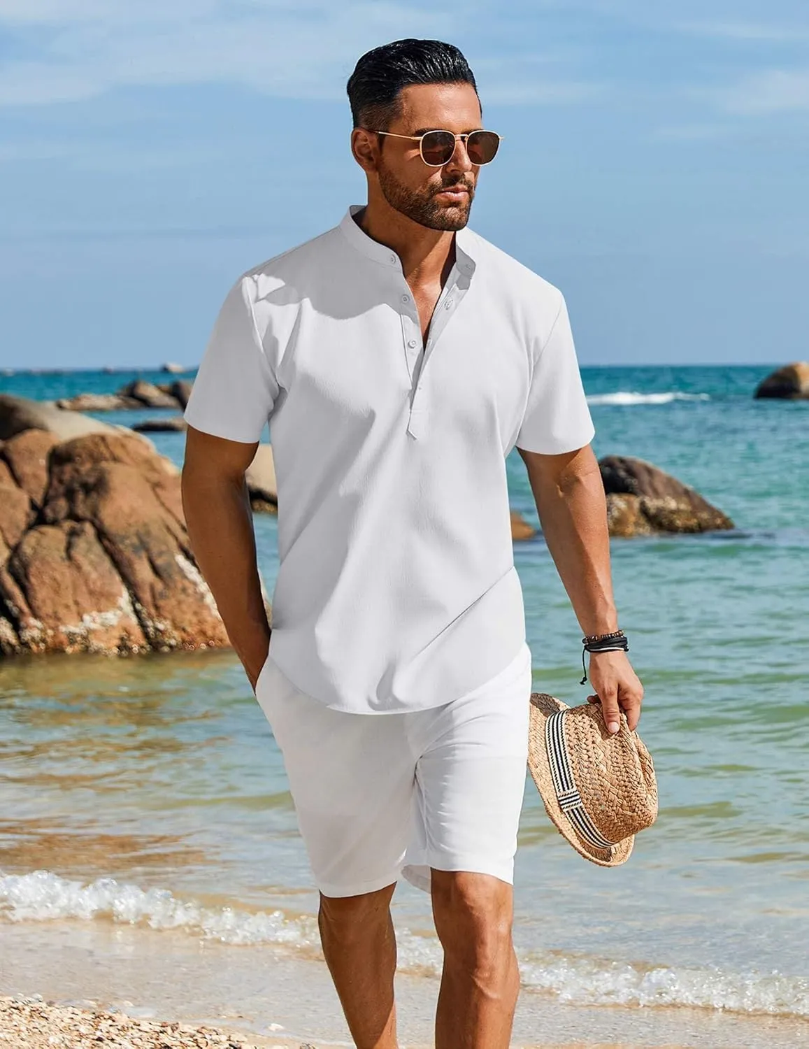 COOFANDY Men's Henley Shirt Short Sleeve Casual T-Shirt Summer Beach Hippie Henley Tee Shirt