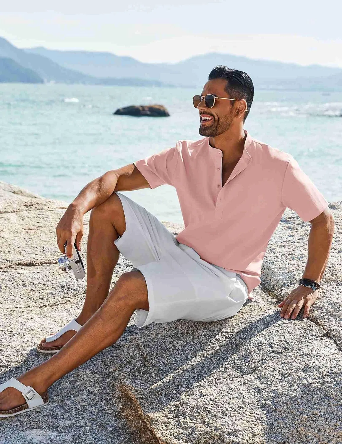 COOFANDY Men's Henley Shirt Short Sleeve Casual T-Shirt Summer Beach Hippie Henley Tee Shirt