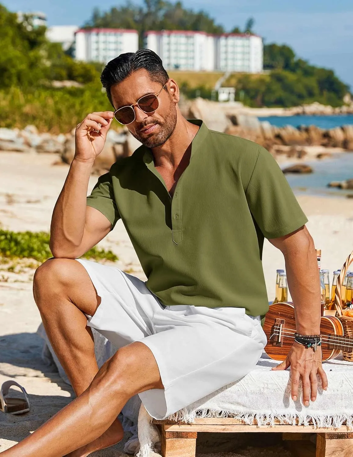 COOFANDY Men's Henley Shirt Short Sleeve Casual T-Shirt Summer Beach Hippie Henley Tee Shirt