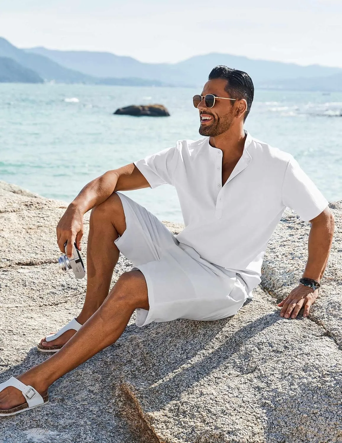 COOFANDY Men's Henley Shirt Short Sleeve Casual T-Shirt Summer Beach Hippie Henley Tee Shirt