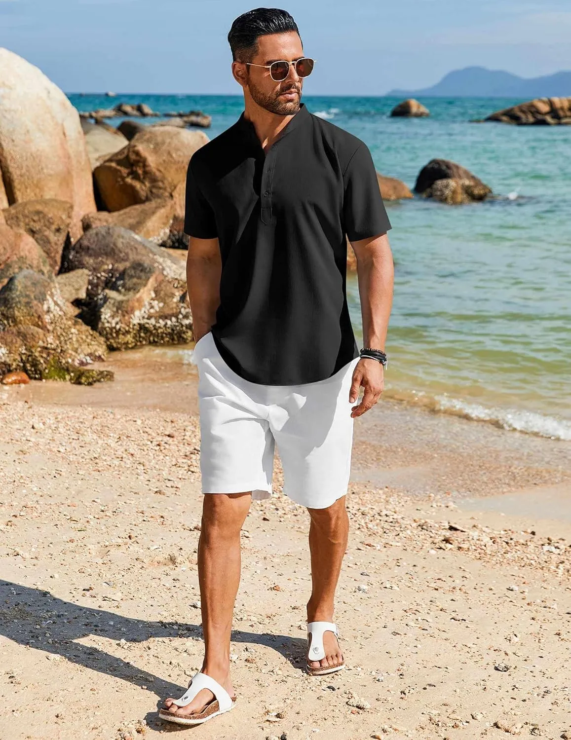 COOFANDY Men's Henley Shirt Short Sleeve Casual T-Shirt Summer Beach Hippie Henley Tee Shirt