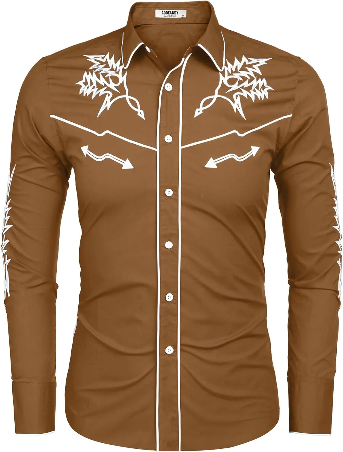 COOFANDY Men's Western Cowboy Shirt Long Sleeve Embroidered Shirt Slim Fit Cotton Casual Button Down Shirt