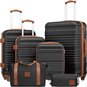 Coolife Luggage Set 3 Piece Luggage Set Carry On Suitcase Hardside Luggage with TSA Lock Spinner Wheels(Black, 6 piece set)