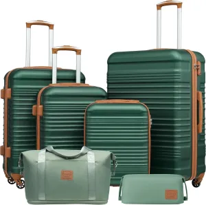 Coolife Luggage Set 3 Piece Luggage Set Carry On Suitcase Hardside Luggage with TSA Lock Spinner Wheels(Dark Green, 6 piece set)