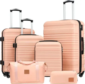 Coolife Luggage Set 3 Piece Luggage Set Carry On Suitcase Hardside Luggage with TSA Lock Spinner Wheels(Pink, 6 piece set)