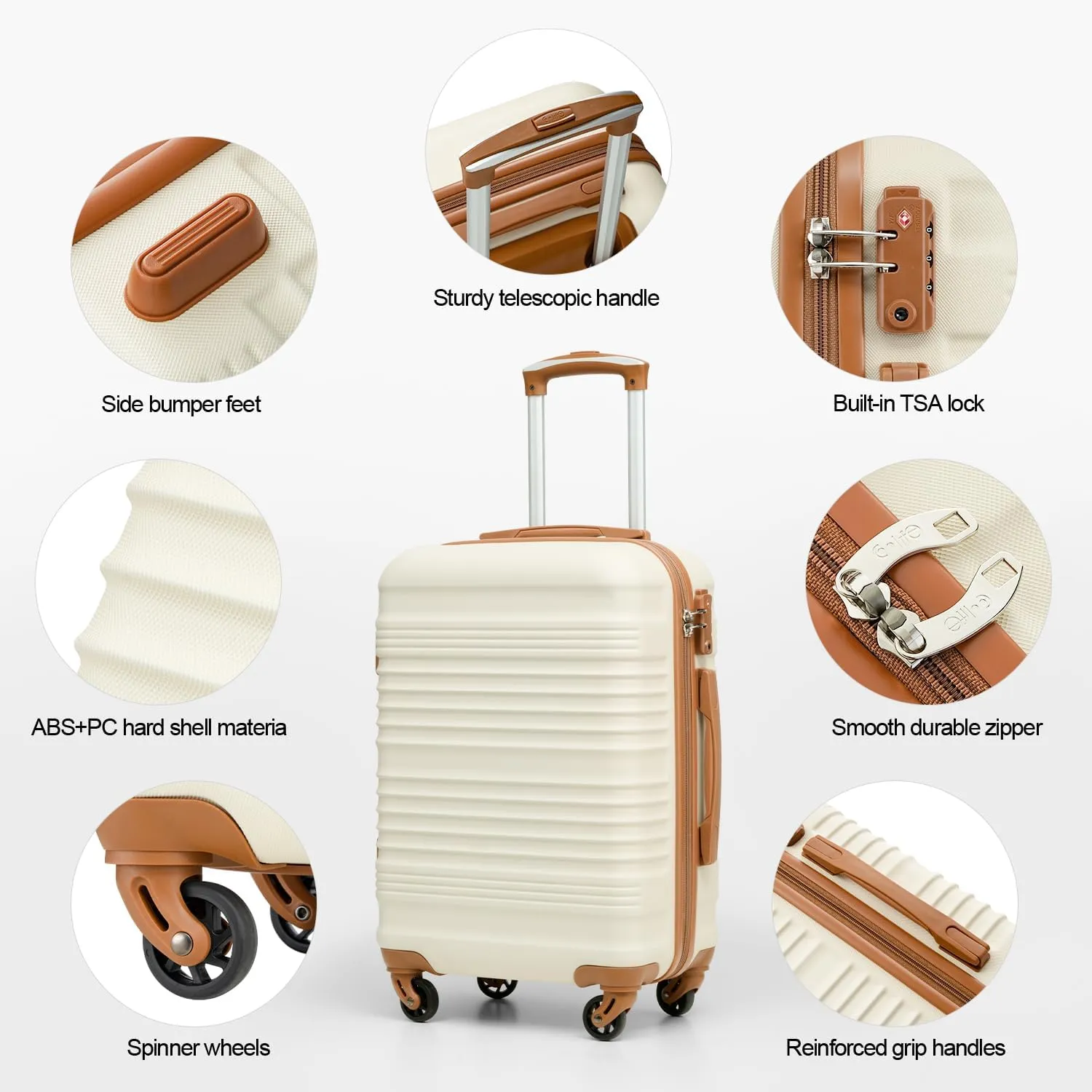 Coolife Luggage Set 3 Piece Luggage Set Carry On Suitcase Hardside Luggage with TSA Lock Spinner Wheels(White, 6 piece set)