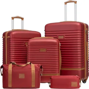 Coolife Suitcase Set 3 Piece Luggage Set Carry On Travel Luggage TSA Lock Spinner Wheels Hardshell Lightweight Luggage Set(Red, 5 piece set)