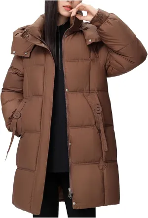 Cotton Padded Overcoat for Women Puffer Jacket Oversized Long Coats Winter Warm Lightweight Outwear with Pocket