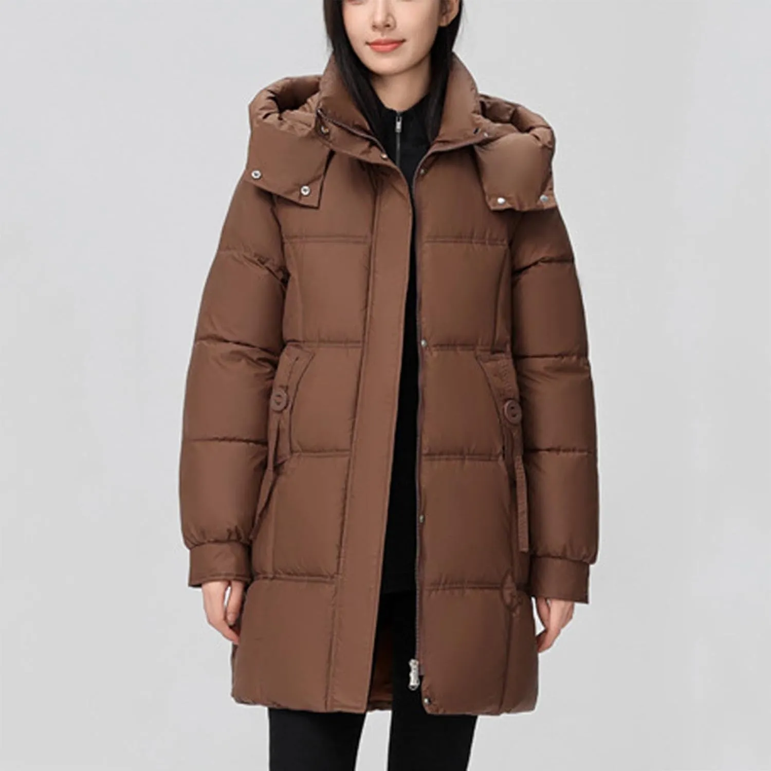 Cotton Padded Overcoat for Women Puffer Jacket Oversized Long Coats Winter Warm Lightweight Outwear with Pocket