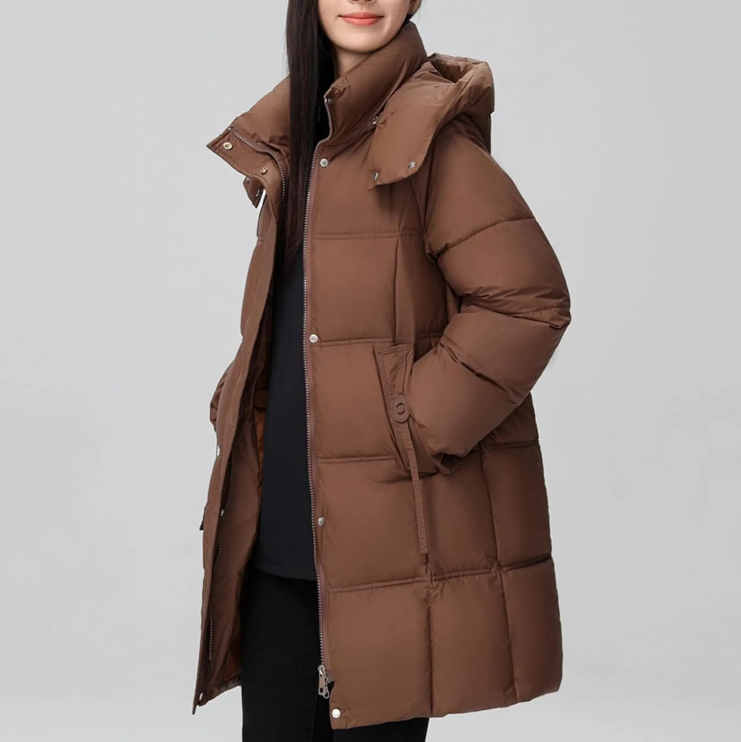 Cotton Padded Overcoat for Women Puffer Jacket Oversized Long Coats Winter Warm Lightweight Outwear with Pocket