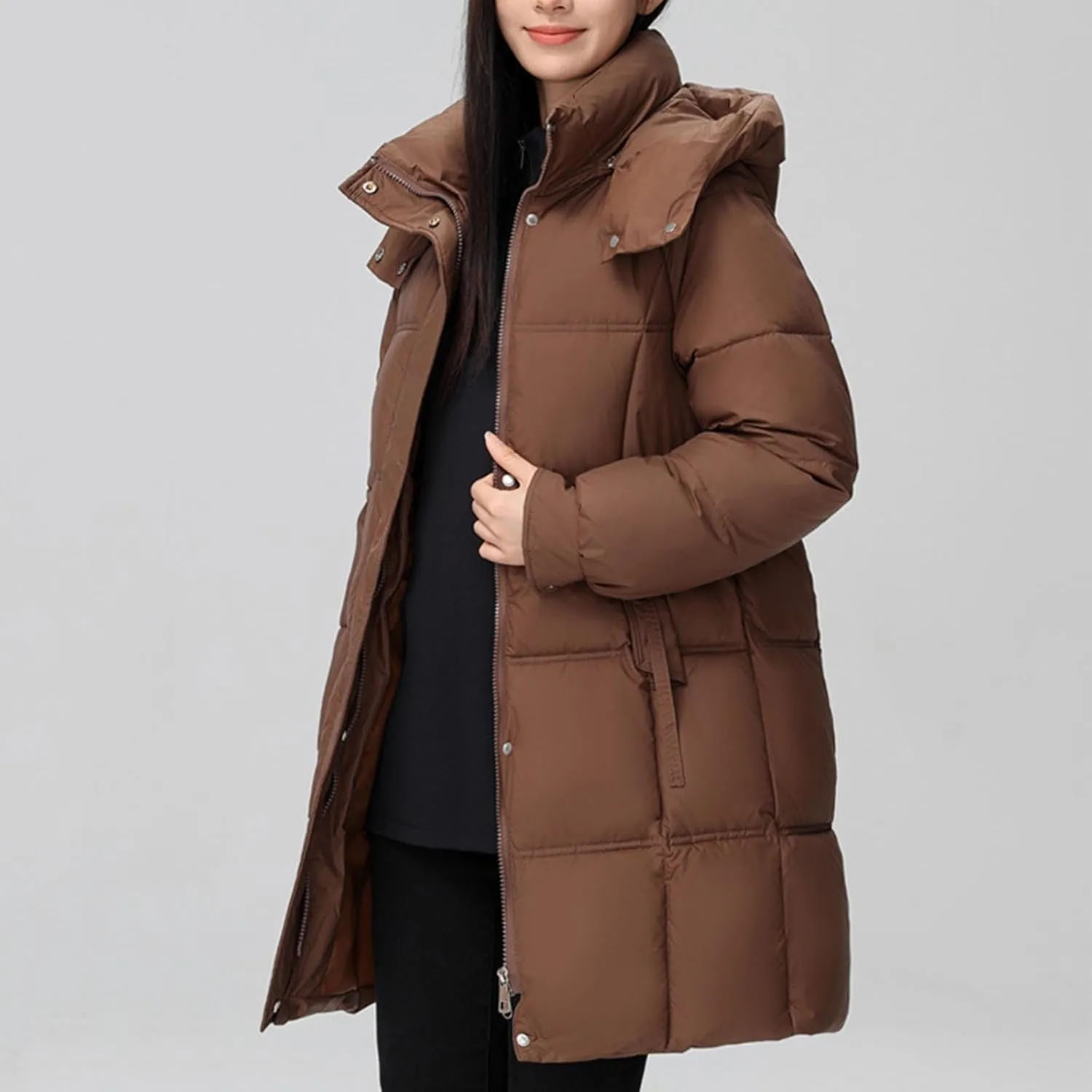 Cotton Padded Overcoat for Women Puffer Jacket Oversized Long Coats Winter Warm Lightweight Outwear with Pocket
