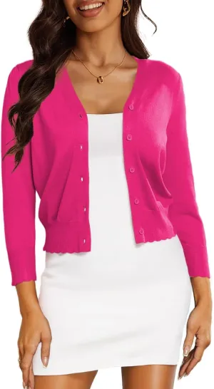 CPOKRTWSO Women's Cropped Cardigan 3/4 Sleeve Bolero Shrug for Dresses Lightweight Open Front Button Down Sweater