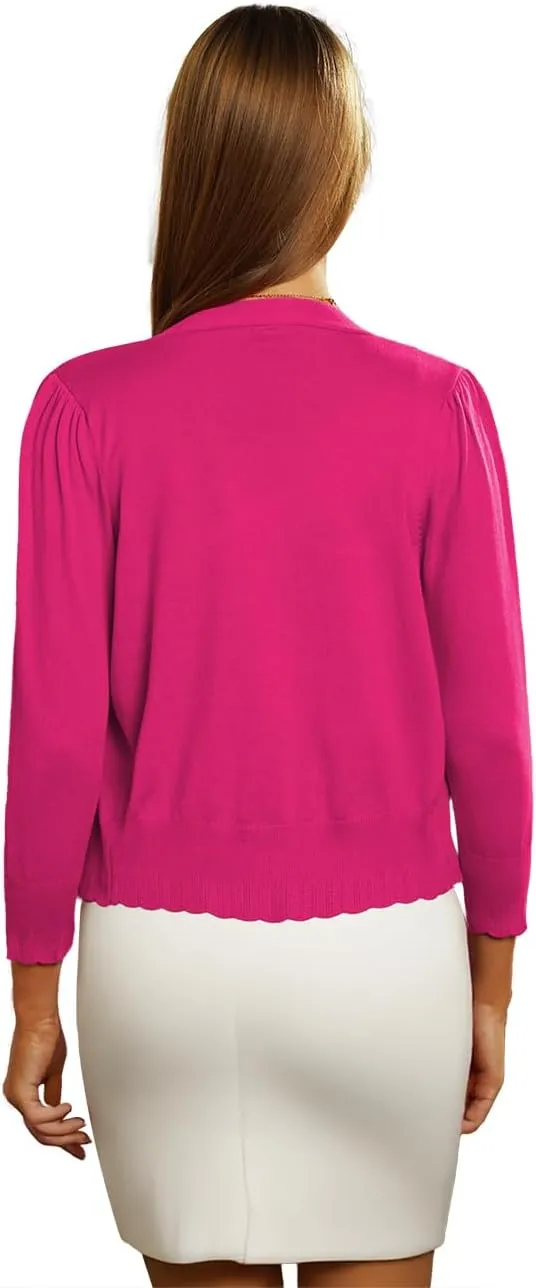 CPOKRTWSO Women's Cropped Cardigan 3/4 Sleeve Bolero Shrug for Dresses Lightweight Open Front Button Down Sweater