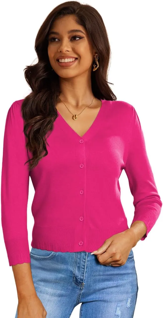 CPOKRTWSO Women's Cropped Cardigan 3/4 Sleeve Bolero Shrug for Dresses Lightweight Open Front Button Down Sweater
