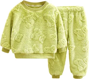 Crewneck Fleece Sweater Sets for Boys and Girls 2 Piece Fuzzy Long Sleeve Sweatshirt and Warm Pants Homewear Clothing