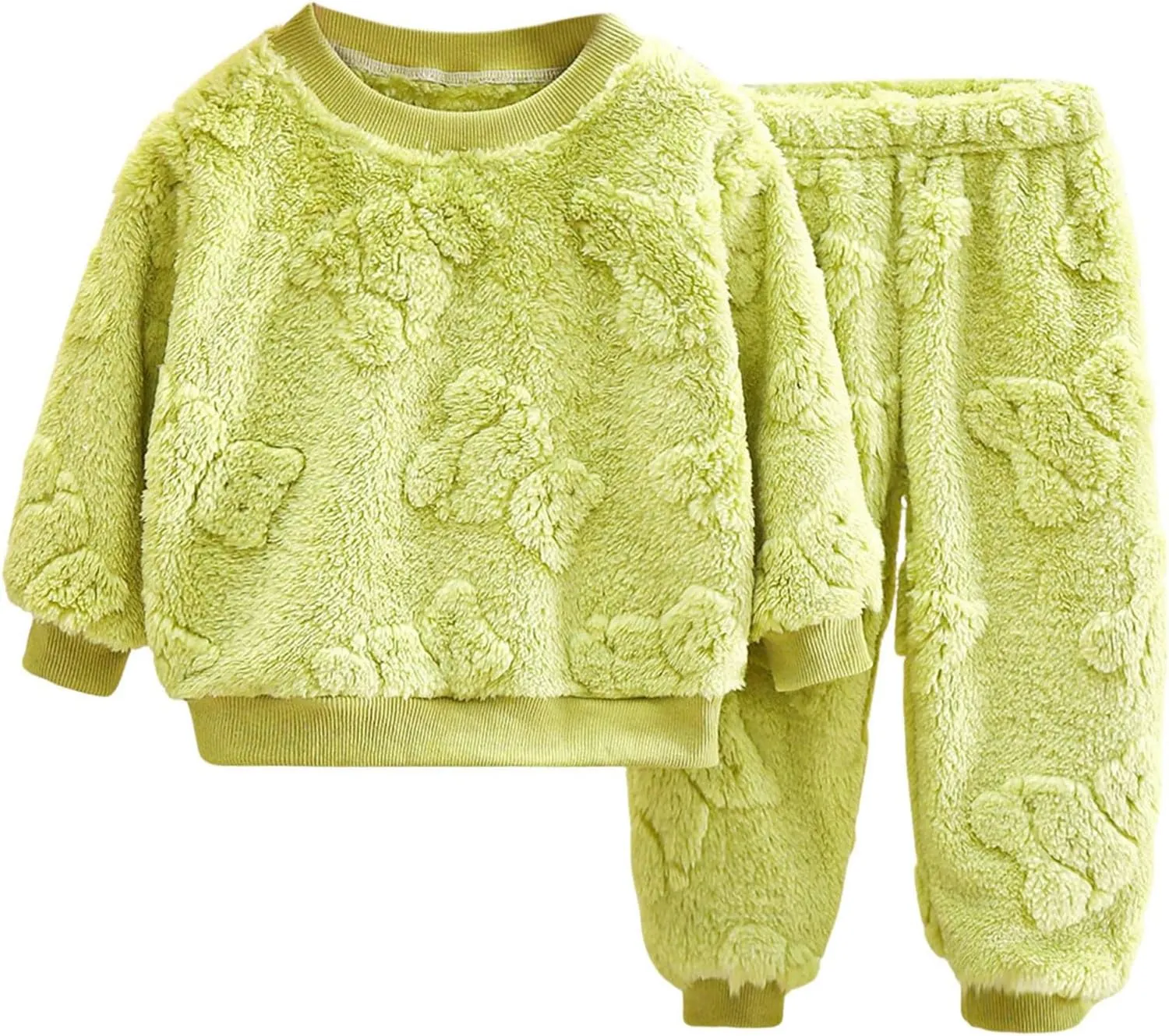 Crewneck Fleece Sweater Sets for Boys and Girls 2 Piece Fuzzy Long Sleeve Sweatshirt and Warm Pants Homewear Clothing