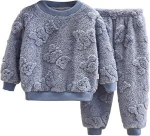 Crewneck Fleece Sweater Sets for Boys and Girls 2 Piece Fuzzy Long Sleeve Sweatshirt and Warm Pants Homewear Clothing