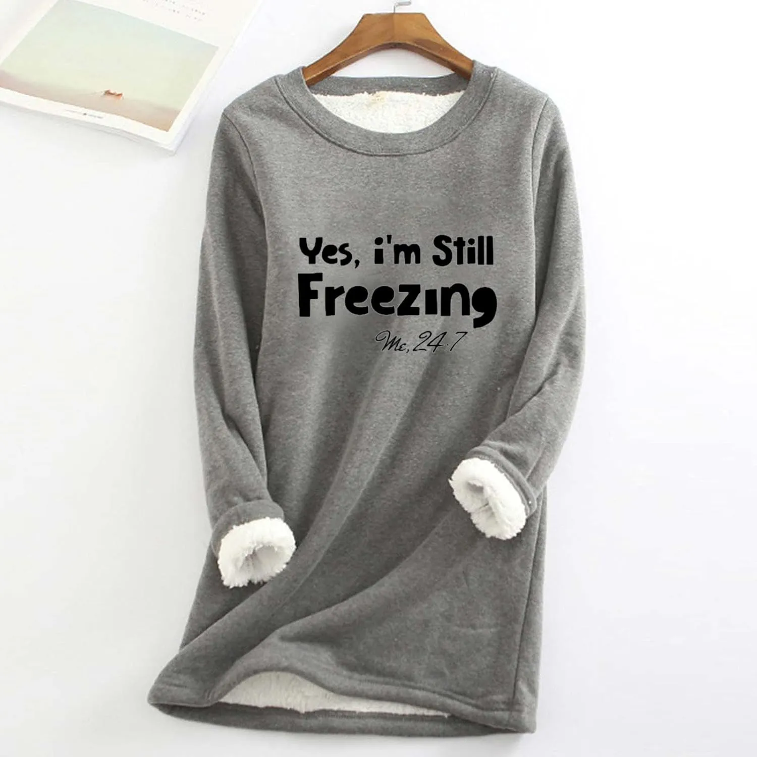 Crewneck Sweatshirts Women Fleece Lined Pullover Sweatshirt Letter Print Sweatshirt Warm Fuzzy Long Sleeve Shirts