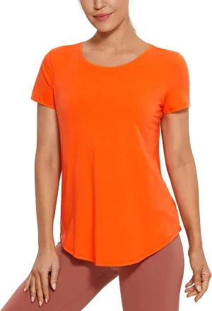 CRZ YOGA Pima Cotton Womens Short Sleeve Shirt Loose Yoga T-Shirt Casual Tops
