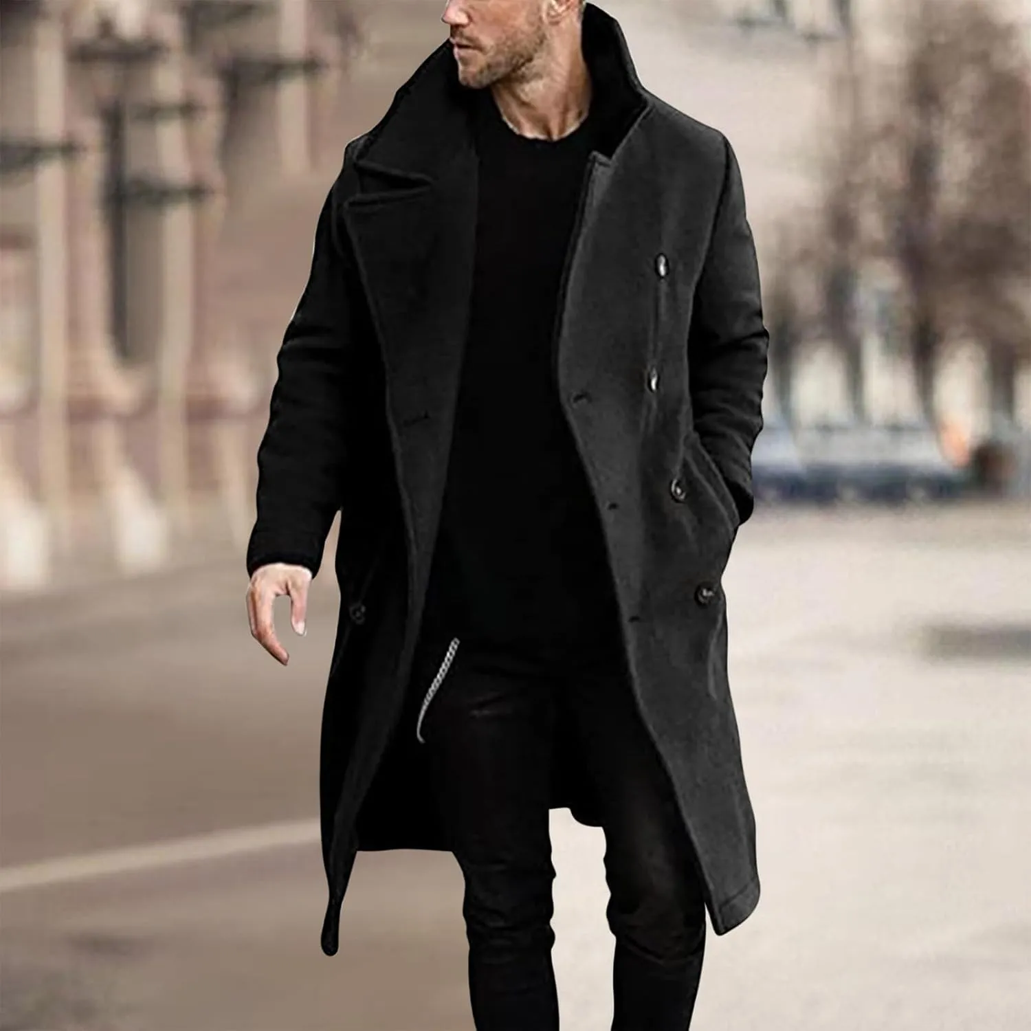 Ctreela Mens Classic Notched Lapel Overcoat, Slim Fit Trench Coat Work Wear, Office Business Casual Long Jacket Outerwear