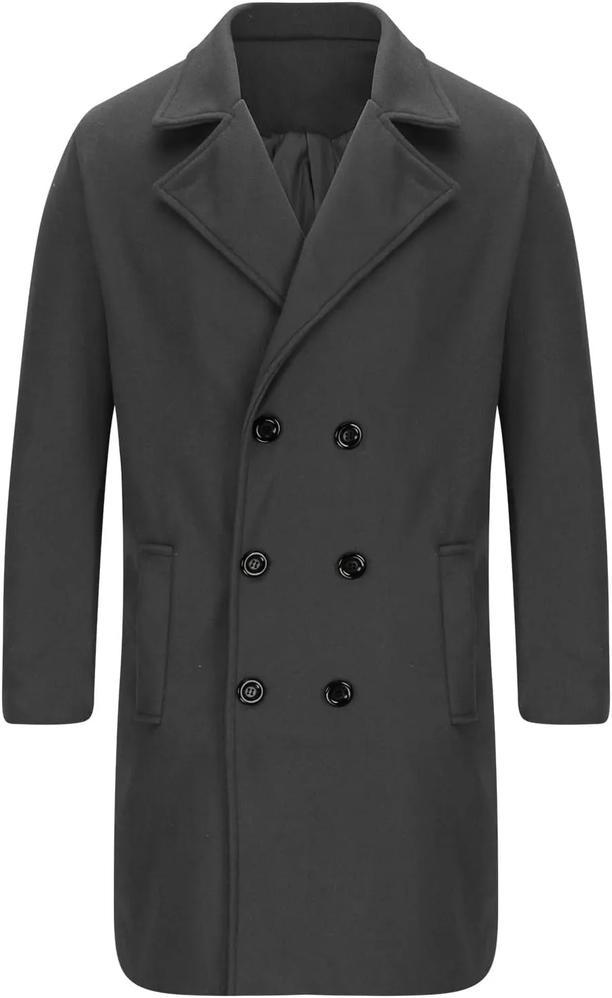 Ctreela Mens Classic Notched Lapel Overcoat, Slim Fit Trench Coat Work Wear, Office Business Casual Long Jacket Outerwear