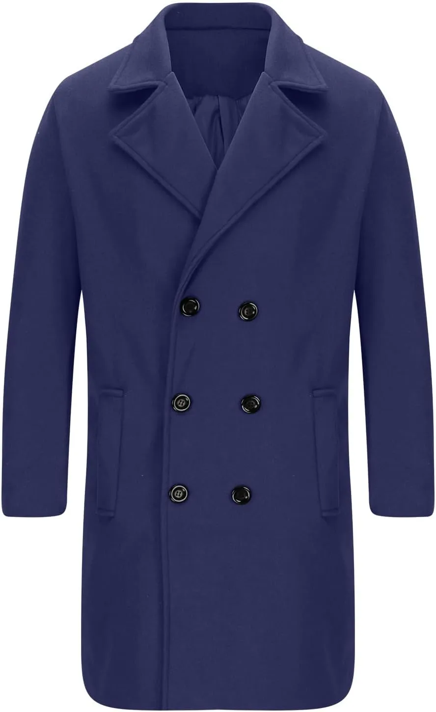 Ctreela Mens Classic Notched Lapel Overcoat, Slim Fit Trench Coat Work Wear, Office Business Casual Long Jacket Outerwear