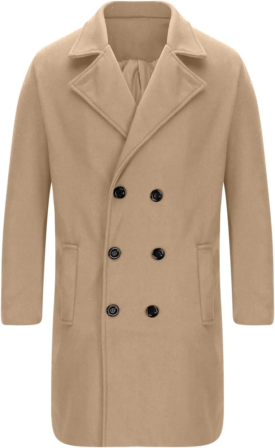 Ctreela Mens Classic Notched Lapel Overcoat, Slim Fit Trench Coat Work Wear, Office Business Casual Long Jacket Outerwear