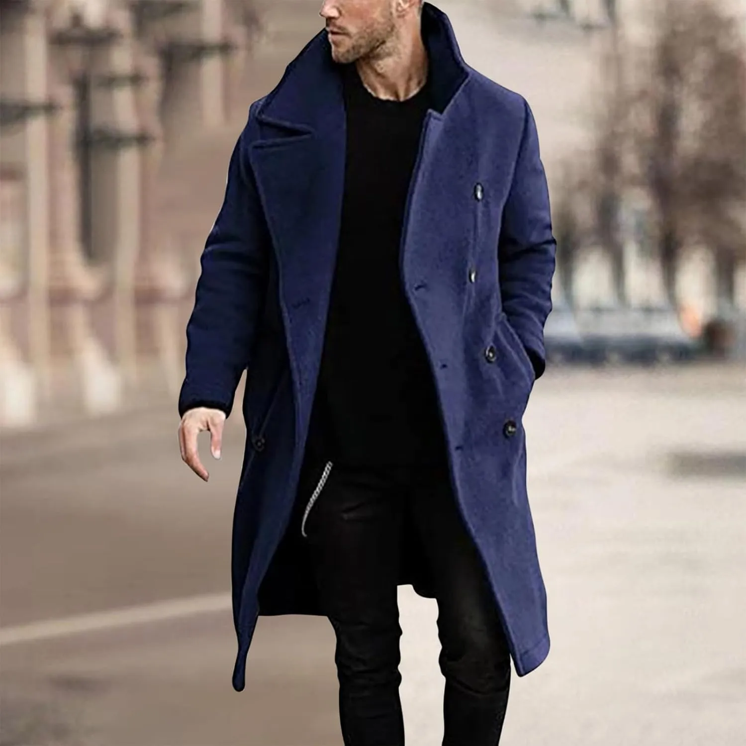 Ctreela Mens Classic Notched Lapel Overcoat, Slim Fit Trench Coat Work Wear, Office Business Casual Long Jacket Outerwear