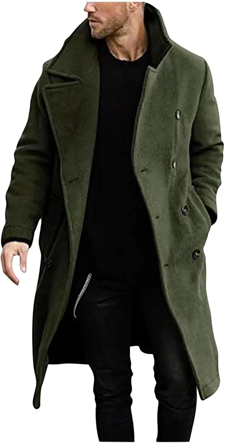 Ctreela Mens Classic Notched Lapel Overcoat, Slim Fit Trench Coat Work Wear, Office Business Casual Long Jacket Outerwear