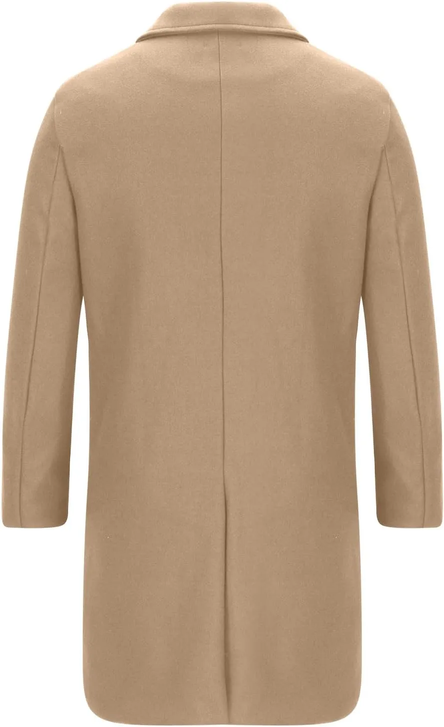 Ctreela Mens Classic Notched Lapel Overcoat, Slim Fit Trench Coat Work Wear, Office Business Casual Long Jacket Outerwear