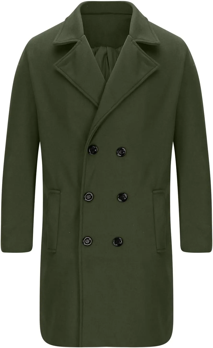 Ctreela Mens Classic Notched Lapel Overcoat, Slim Fit Trench Coat Work Wear, Office Business Casual Long Jacket Outerwear