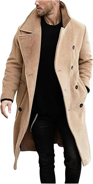 Ctreela Mens Classic Notched Lapel Overcoat, Slim Fit Trench Coat Work Wear, Office Business Casual Long Jacket Outerwear