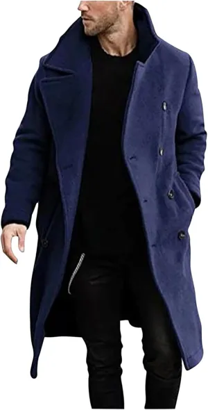 Ctreela Mens Classic Notched Lapel Overcoat, Slim Fit Trench Coat Work Wear, Office Business Casual Long Jacket Outerwear