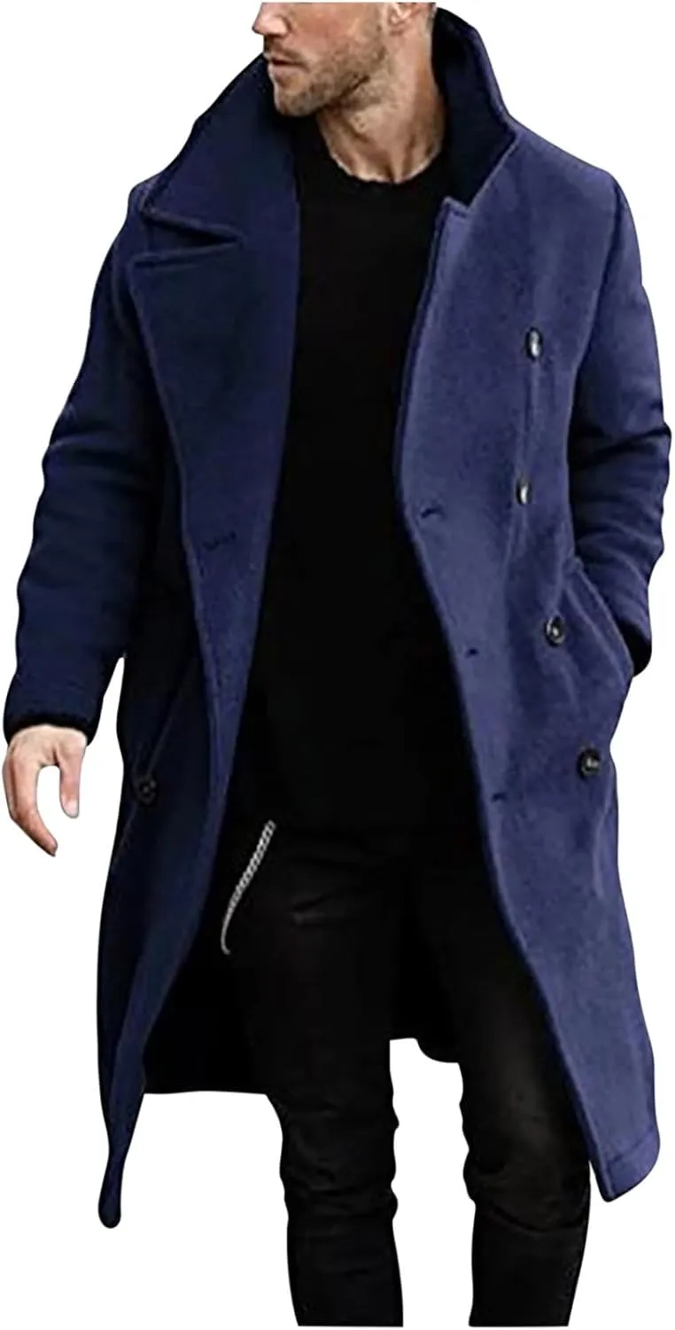 Ctreela Mens Classic Notched Lapel Overcoat, Slim Fit Trench Coat Work Wear, Office Business Casual Long Jacket Outerwear