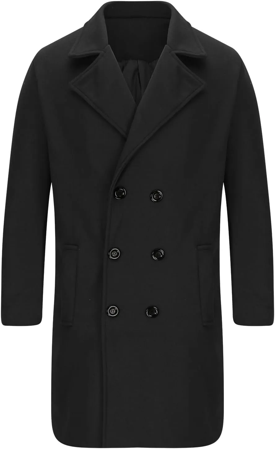 Ctreela Mens Classic Notched Lapel Overcoat, Slim Fit Trench Coat Work Wear, Office Business Casual Long Jacket Outerwear