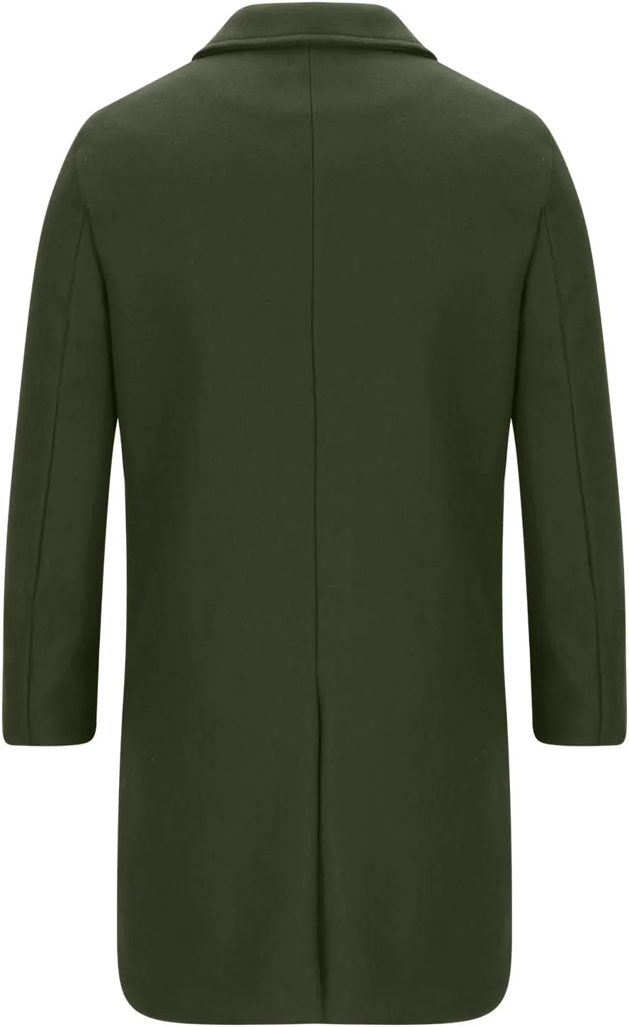 Ctreela Mens Classic Notched Lapel Overcoat, Slim Fit Trench Coat Work Wear, Office Business Casual Long Jacket Outerwear